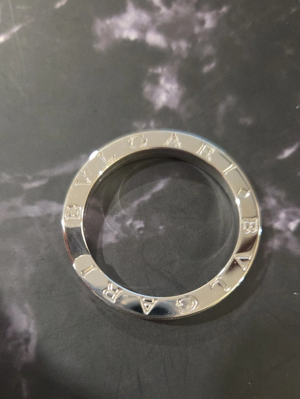 Bulgari Polished Sterling Silver Round Logo Keyring